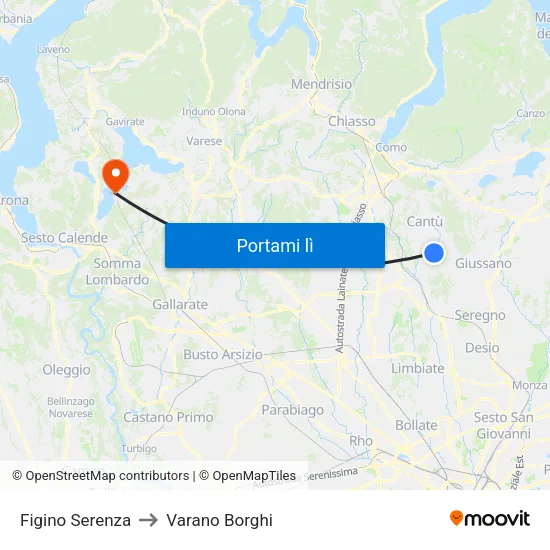Figino Serenza to Varano Borghi map