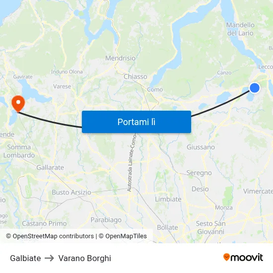 Galbiate to Varano Borghi map
