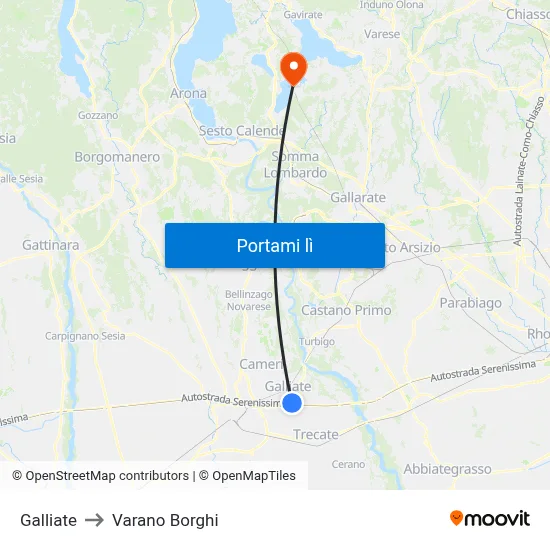 Galliate to Varano Borghi map