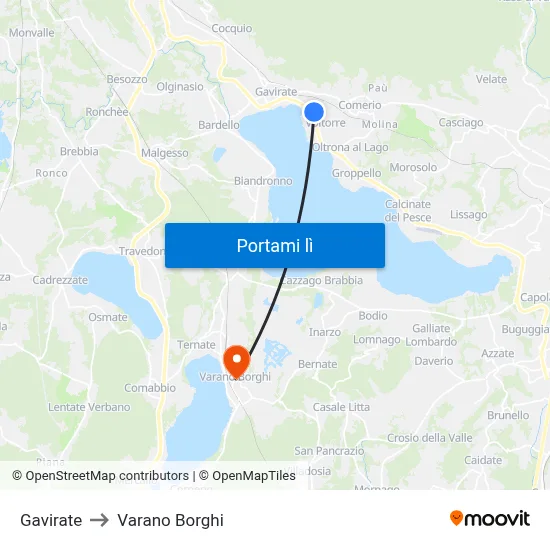 Gavirate to Varano Borghi map