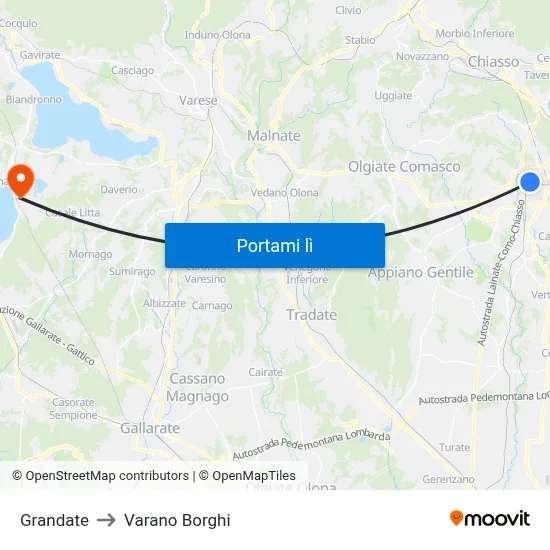 Grandate to Varano Borghi map