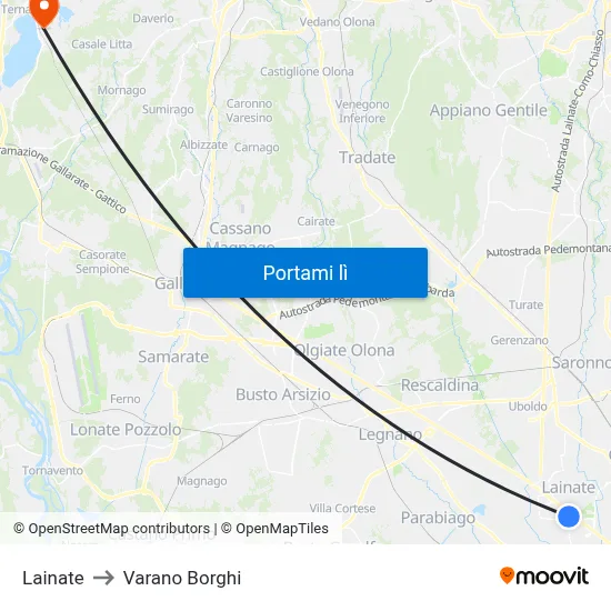 Lainate to Varano Borghi map