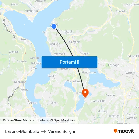 Laveno-Mombello to Varano Borghi map