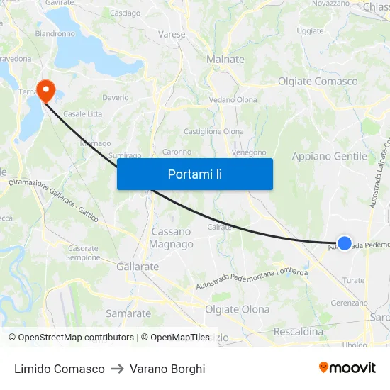 Limido Comasco to Varano Borghi map