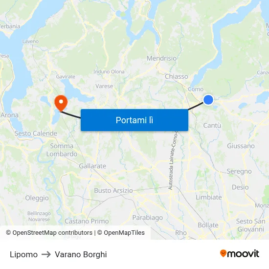 Lipomo to Varano Borghi map