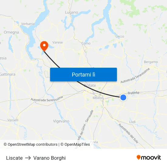 Liscate to Varano Borghi map