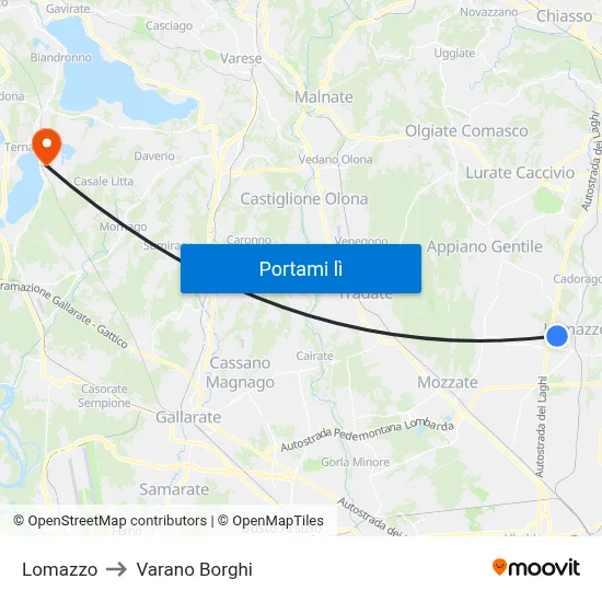 Lomazzo to Varano Borghi map