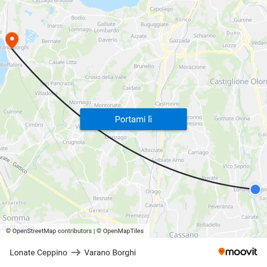 Lonate Ceppino to Varano Borghi map