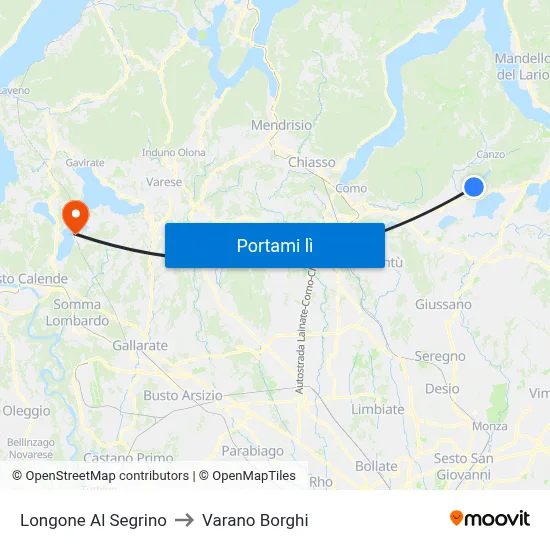 Longone Al Segrino to Varano Borghi map