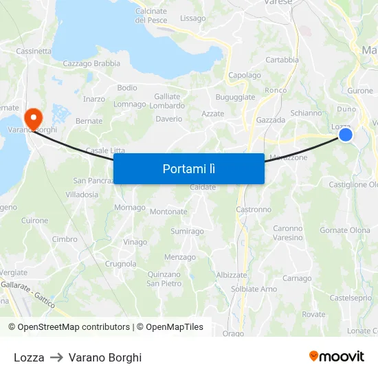 Lozza to Varano Borghi map
