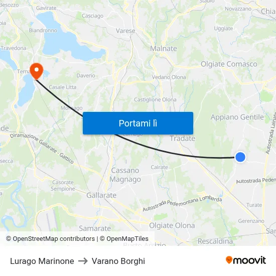 Lurago Marinone to Varano Borghi map