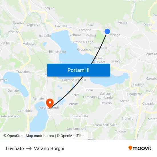 Luvinate to Varano Borghi map