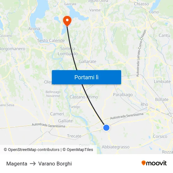 Magenta to Varano Borghi map