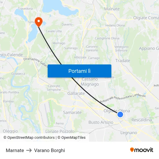 Marnate to Varano Borghi map