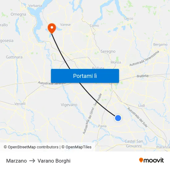 Marzano to Varano Borghi map