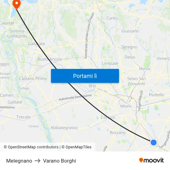 Melegnano to Varano Borghi map