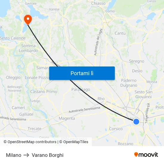Milano to Varano Borghi map