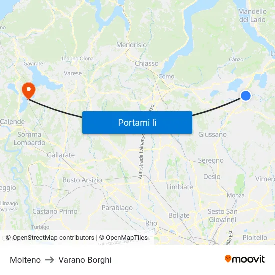 Molteno to Varano Borghi map