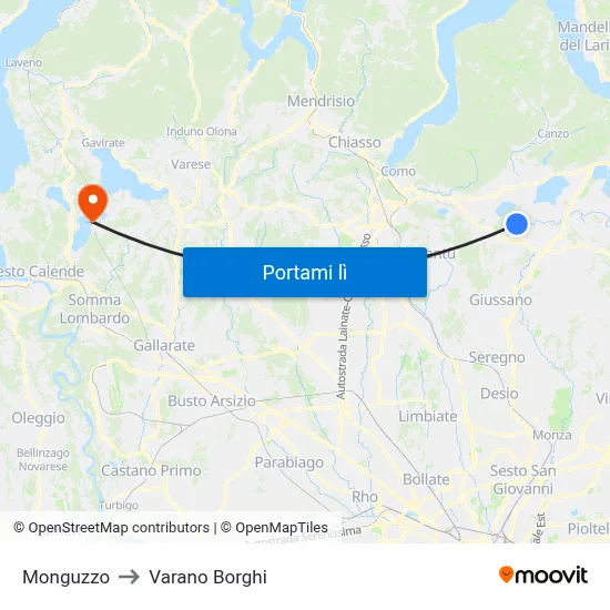 Monguzzo to Varano Borghi map