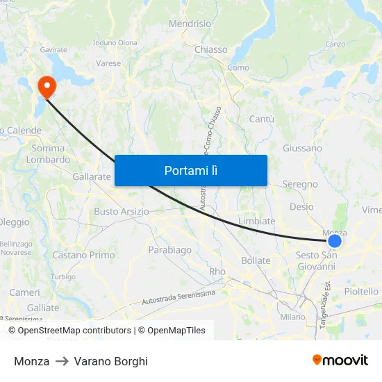 Monza to Varano Borghi map