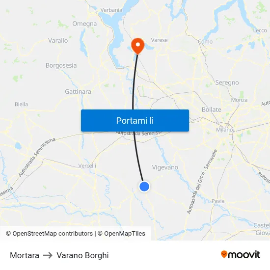 Mortara to Varano Borghi map