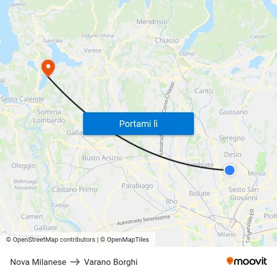 Nova Milanese to Varano Borghi map