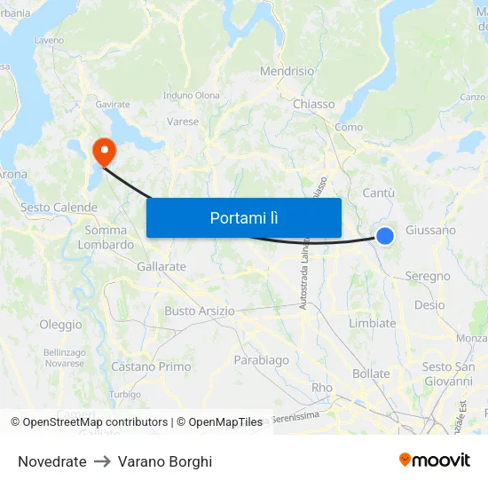 Novedrate to Varano Borghi map