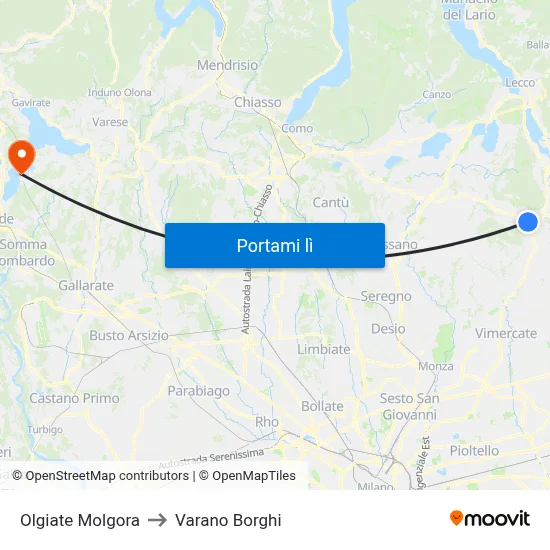 Olgiate Molgora to Varano Borghi map