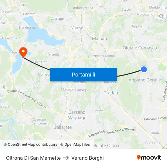 Oltrona Di San Mamette to Varano Borghi map