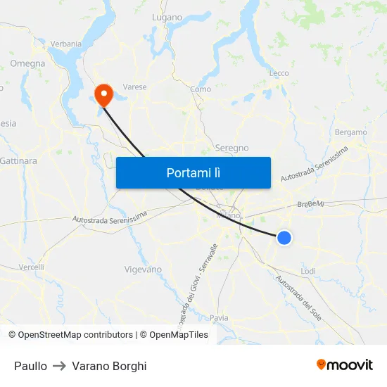 Paullo to Varano Borghi map