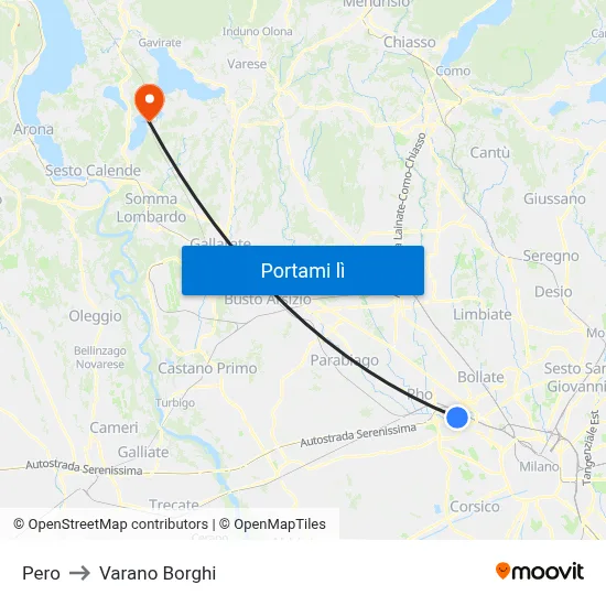 Pero to Varano Borghi map