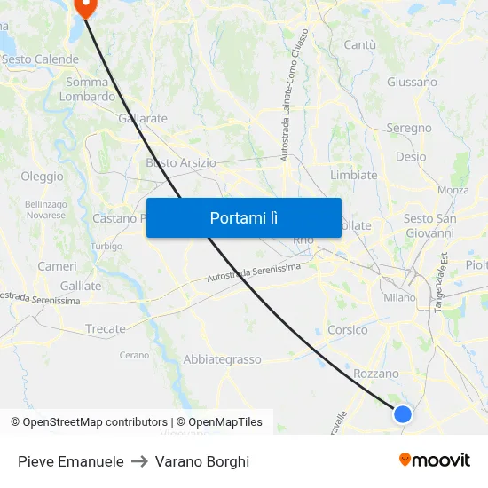 Pieve Emanuele to Varano Borghi map