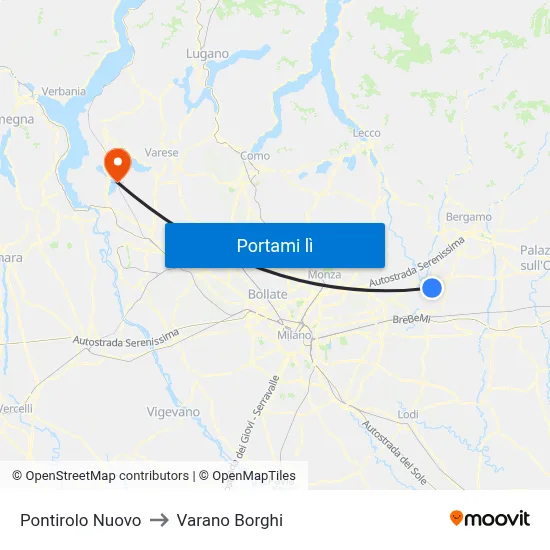 Pontirolo Nuovo to Varano Borghi map