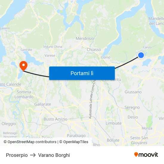 Proserpio to Varano Borghi map