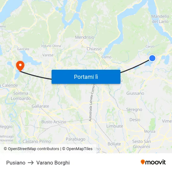 Pusiano to Varano Borghi map