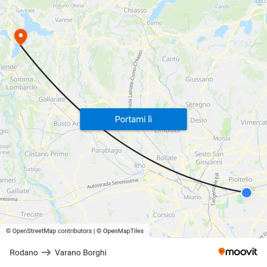 Rodano to Varano Borghi map
