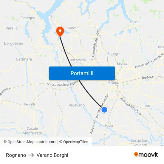 Rognano to Varano Borghi map