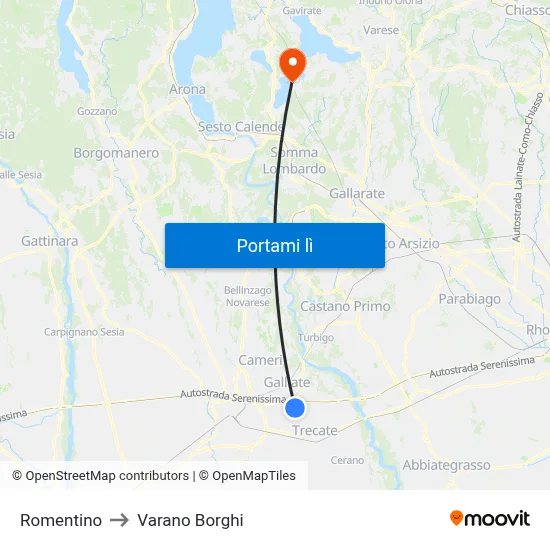Romentino to Varano Borghi map