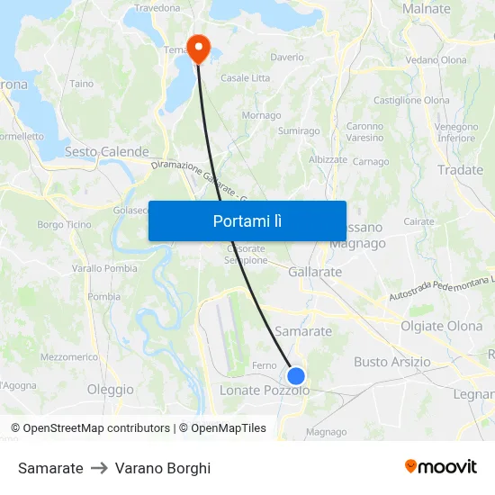 Samarate to Varano Borghi map