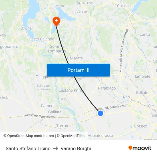 Santo Stefano Ticino to Varano Borghi map