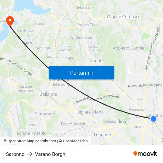 Saronno to Varano Borghi map