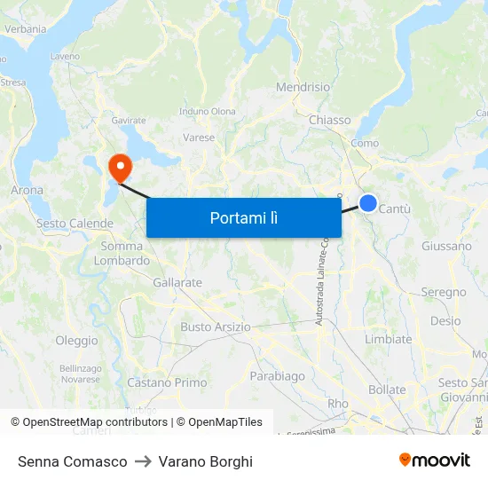 Senna Comasco to Varano Borghi map