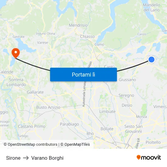 Sirone to Varano Borghi map