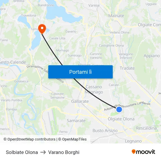 Solbiate Olona to Varano Borghi map