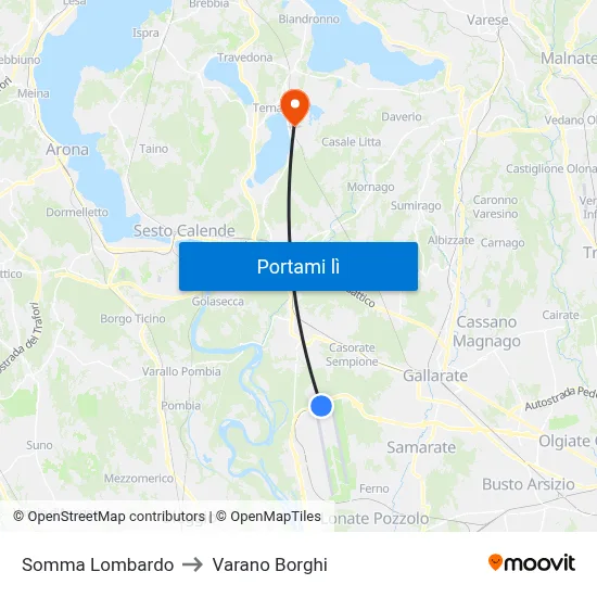 Somma Lombardo to Varano Borghi map