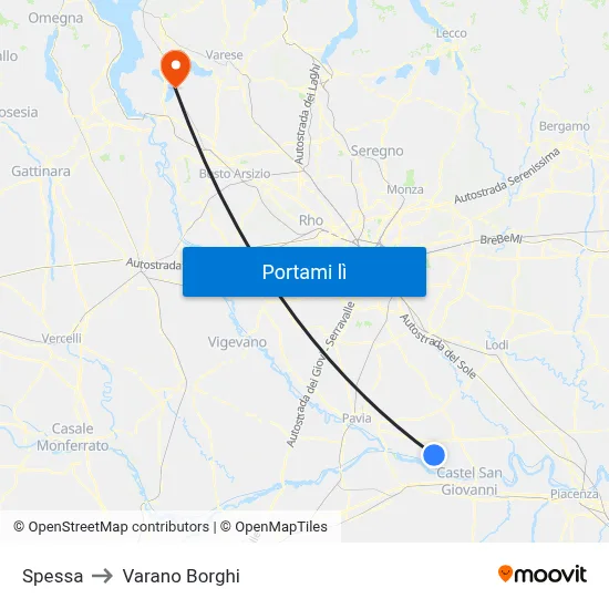 Spessa to Varano Borghi map