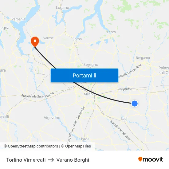 Torlino Vimercati to Varano Borghi map