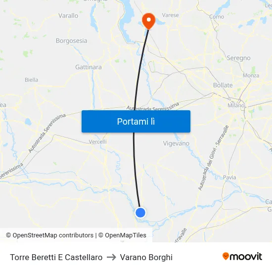 Torre Beretti E Castellaro to Varano Borghi map