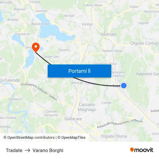 Tradate to Varano Borghi map