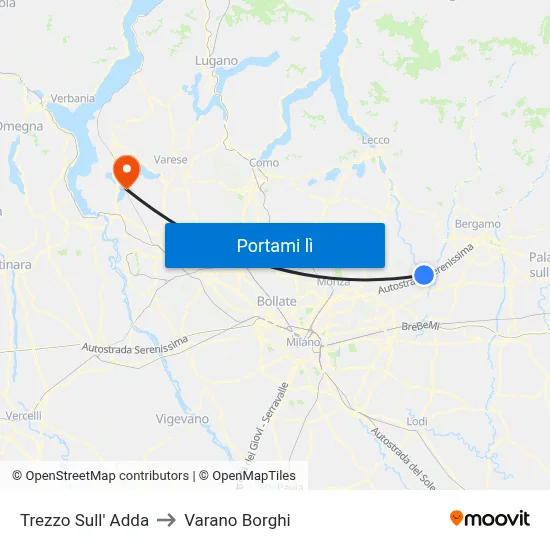 Trezzo Sull' Adda to Varano Borghi map